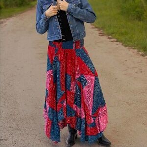 NATURAL LIFE Feelin' Alive Stretch Maxi Skirt NWT Boho Smocked Patchwork Size XS